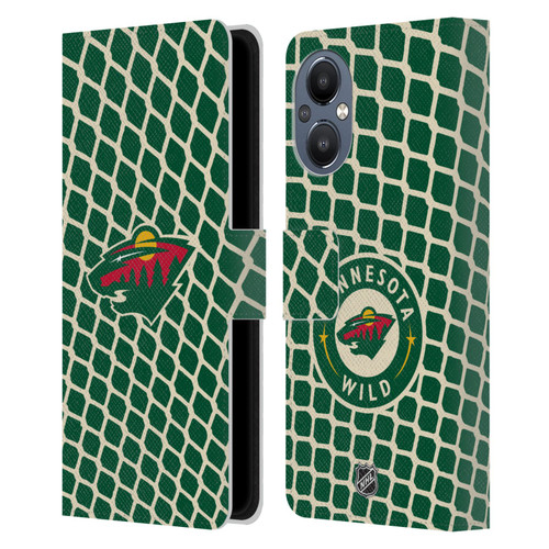 NHL Minnesota Wild Net Pattern Leather Book Wallet Case Cover For OnePlus Nord N20 5G