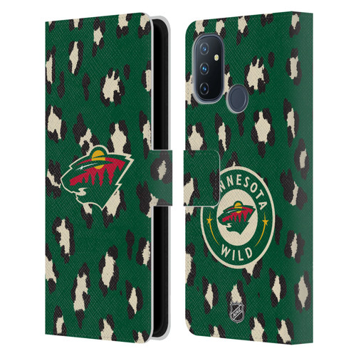 NHL Minnesota Wild Leopard Patten Leather Book Wallet Case Cover For OnePlus Nord N100