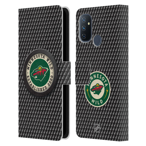 NHL Minnesota Wild Puck Texture Leather Book Wallet Case Cover For OnePlus Nord N100