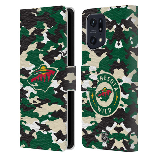 NHL Minnesota Wild Camouflage Leather Book Wallet Case Cover For OPPO Find X5