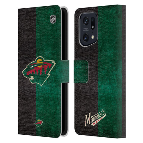 NHL Minnesota Wild Half Distressed Leather Book Wallet Case Cover For OPPO Find X5 Pro