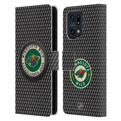 NHL Minnesota Wild Puck Texture Leather Book Wallet Case Cover For OPPO Find X5 Pro