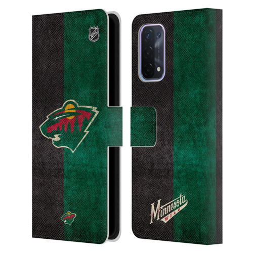 NHL Minnesota Wild Half Distressed Leather Book Wallet Case Cover For OPPO A54 5G