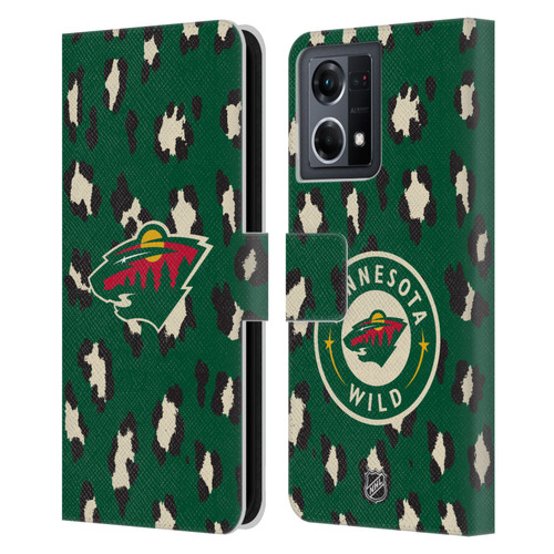 NHL Minnesota Wild Leopard Patten Leather Book Wallet Case Cover For OPPO Reno8 4G