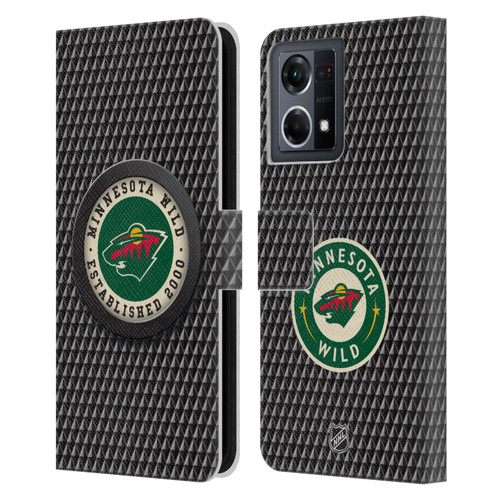 NHL Minnesota Wild Puck Texture Leather Book Wallet Case Cover For OPPO Reno8 4G