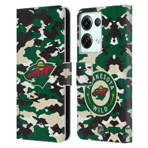 NHL Minnesota Wild Camouflage Leather Book Wallet Case Cover For OPPO Reno8 Pro