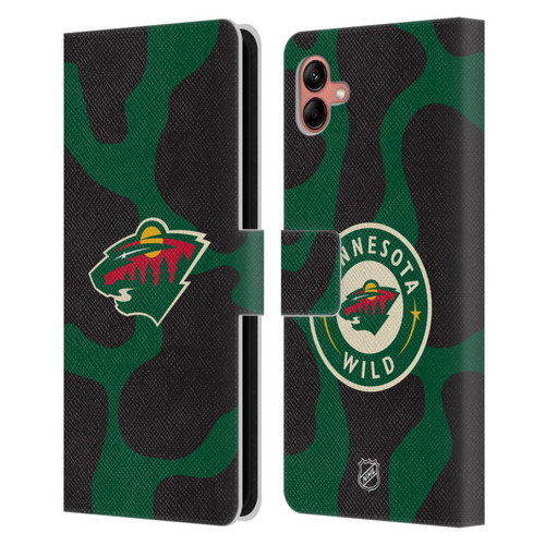 NHL Minnesota Wild Cow Pattern Leather Book Wallet Case Cover For Samsung Galaxy A04 (2022)