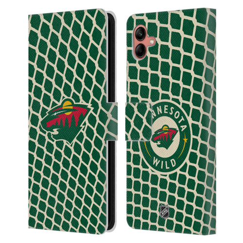 NHL Minnesota Wild Net Pattern Leather Book Wallet Case Cover For Samsung Galaxy A04 (2022)