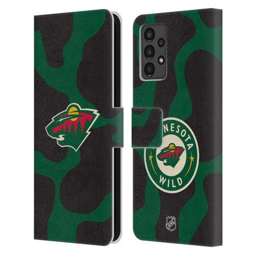 NHL Minnesota Wild Cow Pattern Leather Book Wallet Case Cover For Samsung Galaxy A13 (2022)