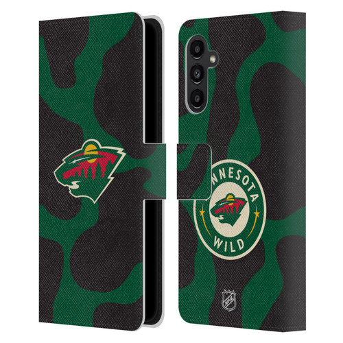 NHL Minnesota Wild Cow Pattern Leather Book Wallet Case Cover For Samsung Galaxy A13 5G (2021)