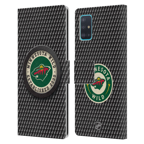 NHL Minnesota Wild Puck Texture Leather Book Wallet Case Cover For Samsung Galaxy A51 (2019)