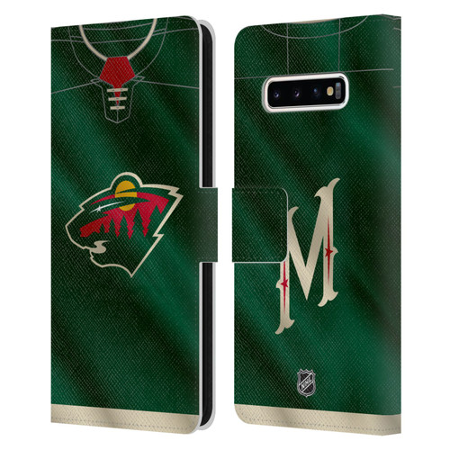 NHL Minnesota Wild Jersey Leather Book Wallet Case Cover For Samsung Galaxy S10+ / S10 Plus