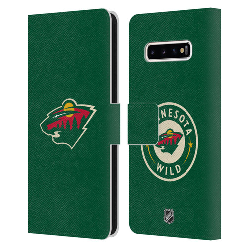 NHL Minnesota Wild Plain Leather Book Wallet Case Cover For Samsung Galaxy S10+ / S10 Plus