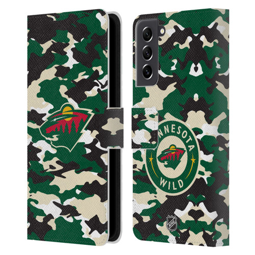 NHL Minnesota Wild Camouflage Leather Book Wallet Case Cover For Samsung Galaxy S21 FE 5G