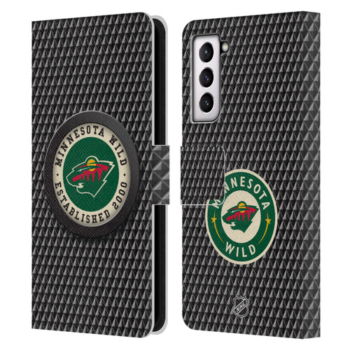 NHL Minnesota Wild Puck Texture Leather Book Wallet Case Cover For Samsung Galaxy S21 5G