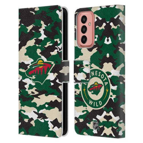 NHL Minnesota Wild Camouflage Leather Book Wallet Case Cover For Samsung Galaxy M13 (2022)