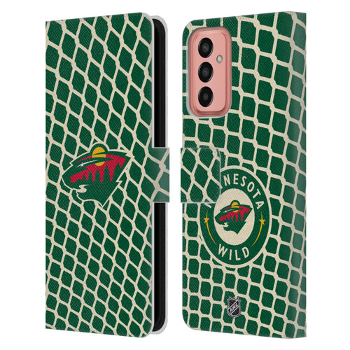 NHL Minnesota Wild Net Pattern Leather Book Wallet Case Cover For Samsung Galaxy M13 (2022)