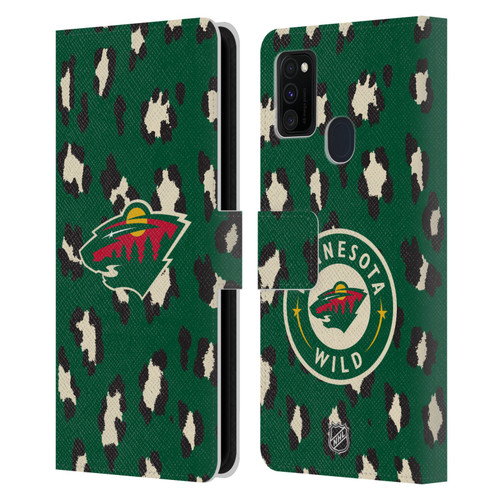 NHL Minnesota Wild Leopard Patten Leather Book Wallet Case Cover For Samsung Galaxy M30s (2019)/M21 (2020)