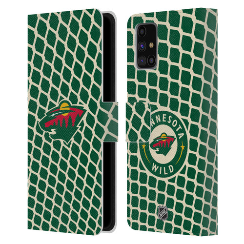 NHL Minnesota Wild Net Pattern Leather Book Wallet Case Cover For Samsung Galaxy M31s (2020)