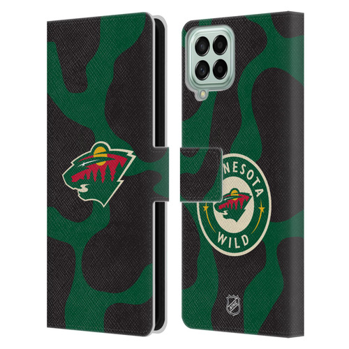 NHL Minnesota Wild Cow Pattern Leather Book Wallet Case Cover For Samsung Galaxy M53 (2022)