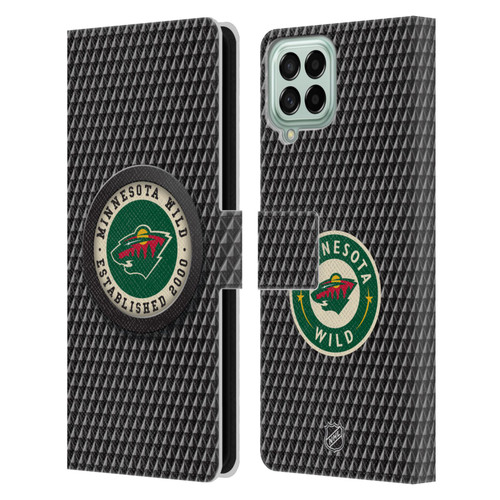 NHL Minnesota Wild Puck Texture Leather Book Wallet Case Cover For Samsung Galaxy M53 (2022)