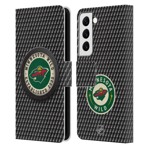 NHL Minnesota Wild Puck Texture Leather Book Wallet Case Cover For Samsung Galaxy S22 5G