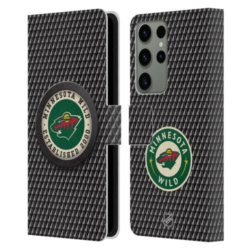 NHL Minnesota Wild Puck Texture Leather Book Wallet Case Cover For Samsung Galaxy S23 Ultra 5G