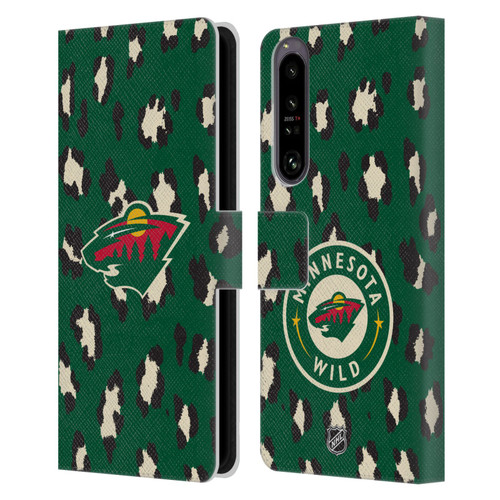 NHL Minnesota Wild Leopard Patten Leather Book Wallet Case Cover For Sony Xperia 1 IV