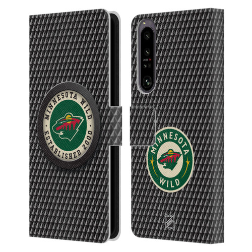 NHL Minnesota Wild Puck Texture Leather Book Wallet Case Cover For Sony Xperia 1 IV