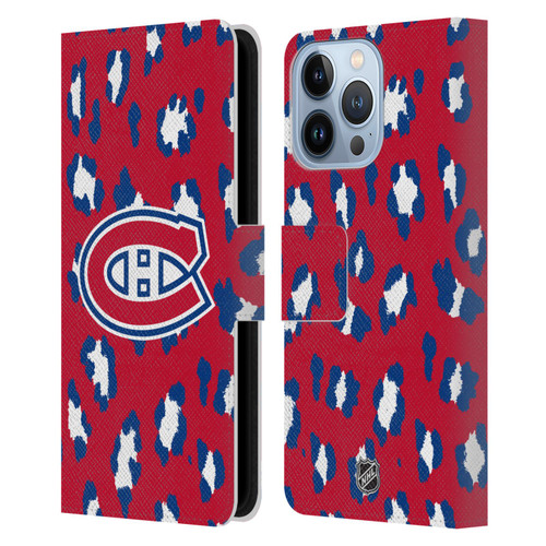 NHL Montreal Canadiens Leopard Patten Leather Book Wallet Case Cover For Apple iPhone 13 Pro