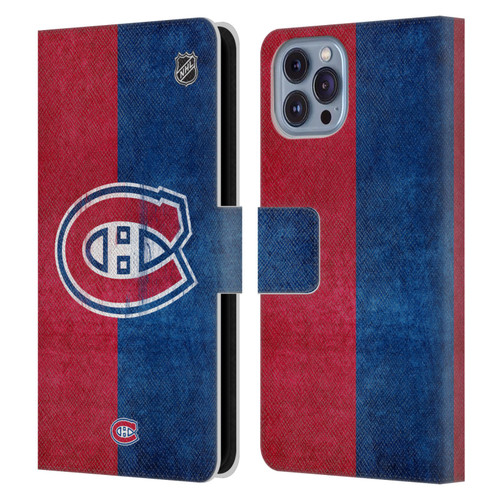 NHL Montreal Canadiens Half Distressed Leather Book Wallet Case Cover For Apple iPhone 14
