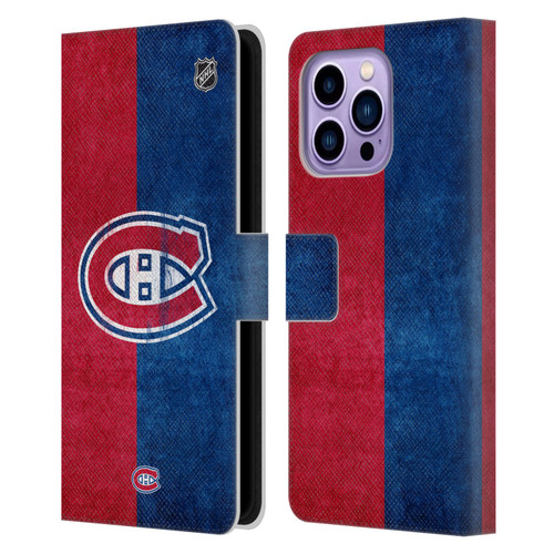 NHL Montreal Canadiens Half Distressed Leather Book Wallet Case Cover For Apple iPhone 14 Pro Max