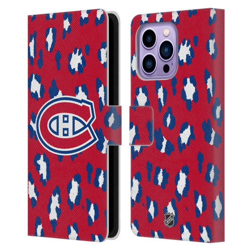 NHL Montreal Canadiens Leopard Patten Leather Book Wallet Case Cover For Apple iPhone 14 Pro Max