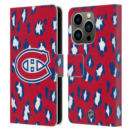 NHL Montreal Canadiens Leopard Patten Leather Book Wallet Case Cover For Apple iPhone 14 Pro