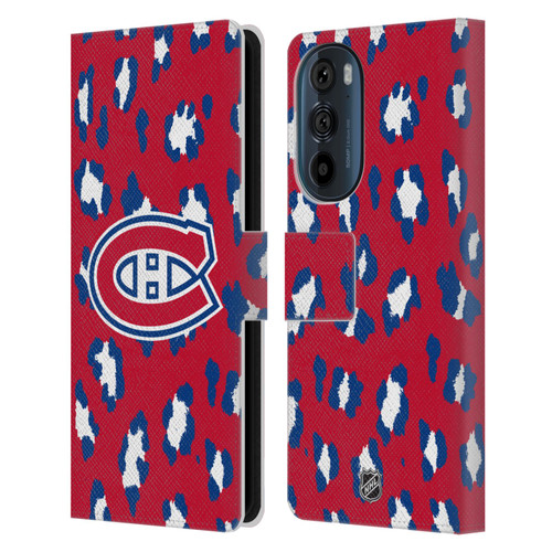 NHL Montreal Canadiens Leopard Patten Leather Book Wallet Case Cover For Motorola Edge 30