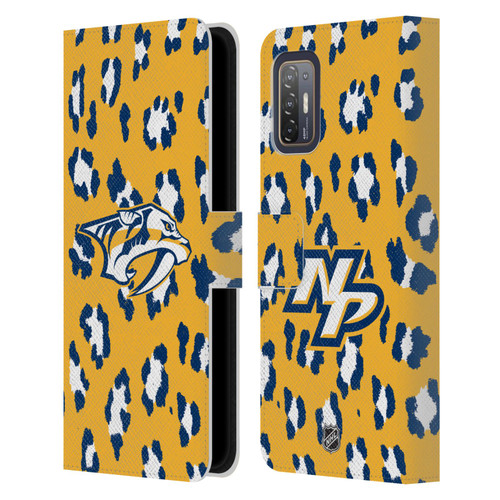 NHL Nashville Predators Leopard Patten Leather Book Wallet Case Cover For HTC Desire 21 Pro 5G