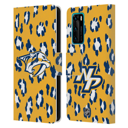 NHL Nashville Predators Leopard Patten Leather Book Wallet Case Cover For Huawei P40 5G
