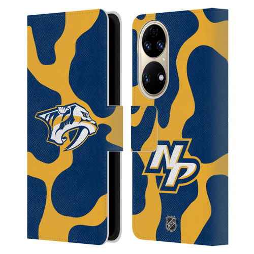 NHL Nashville Predators Cow Pattern Leather Book Wallet Case Cover For Huawei P50