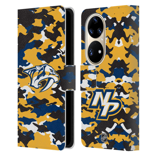 NHL Nashville Predators Camouflage Leather Book Wallet Case Cover For Huawei P50 Pro