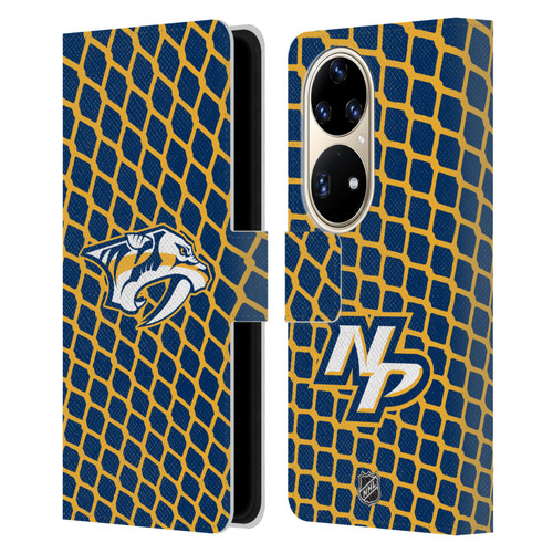 NHL Nashville Predators Net Pattern Leather Book Wallet Case Cover For Huawei P50 Pro