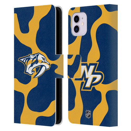 NHL Nashville Predators Cow Pattern Leather Book Wallet Case Cover For Apple iPhone 11