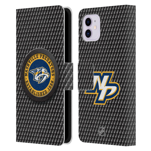 NHL Nashville Predators Puck Texture Leather Book Wallet Case Cover For Apple iPhone 11