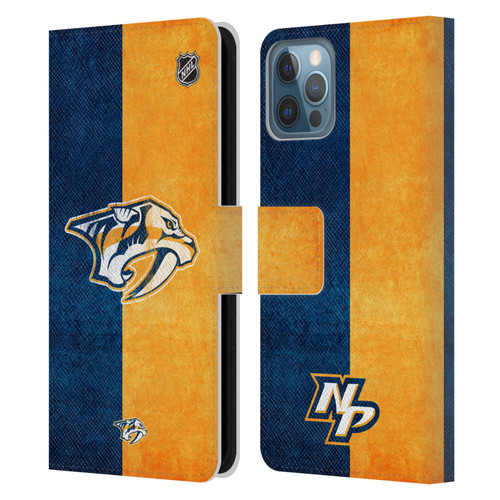 NHL Nashville Predators Half Distressed Leather Book Wallet Case Cover For Apple iPhone 12 / iPhone 12 Pro