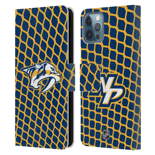 NHL Nashville Predators Net Pattern Leather Book Wallet Case Cover For Apple iPhone 12 / iPhone 12 Pro