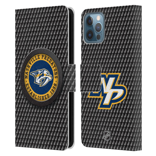 NHL Nashville Predators Puck Texture Leather Book Wallet Case Cover For Apple iPhone 12 / iPhone 12 Pro