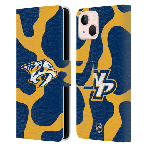 NHL Nashville Predators Cow Pattern Leather Book Wallet Case Cover For Apple iPhone 13