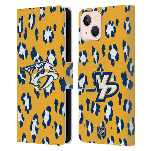 NHL Nashville Predators Leopard Patten Leather Book Wallet Case Cover For Apple iPhone 13