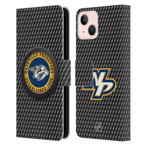 NHL Nashville Predators Puck Texture Leather Book Wallet Case Cover For Apple iPhone 13