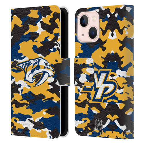 NHL Nashville Predators Camouflage Leather Book Wallet Case Cover For Apple iPhone 13 Mini