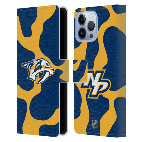 NHL Nashville Predators Cow Pattern Leather Book Wallet Case Cover For Apple iPhone 13 Pro Max